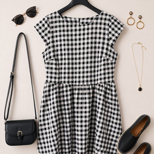 Elegant black and white checkered dress like new, size M