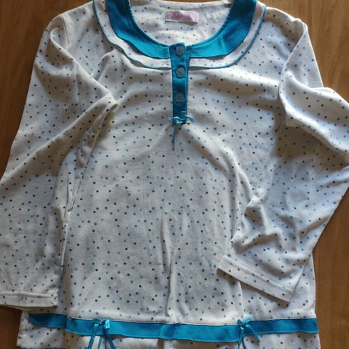 Women's pajama set used, turquoise and white, top and pants
