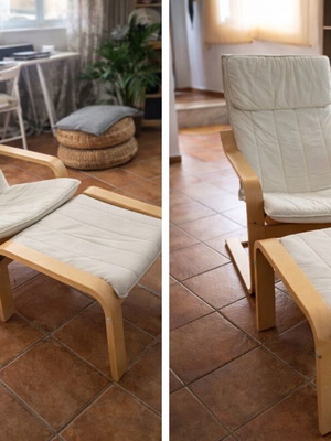 Πολυθρόνα ΙΚΕΑ με υποπόδιο σαν καινούργια, ξύλινος σκελετός