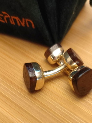 Cufflinks new, silver and wood handmade