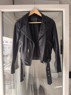 AllSaints δερμάτινο biker jacket από 100% γνήσιο δέρμα σαν καινούργιο, μαύρο, μέγεθος 34