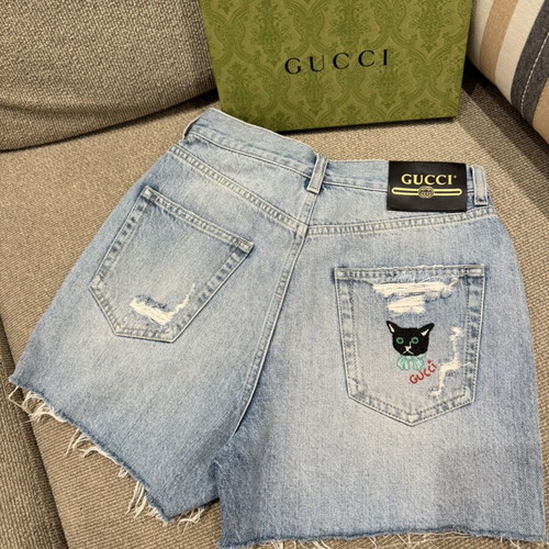 Gucci Distressed Denim Shorts Size 27 Never Worn Light Blue