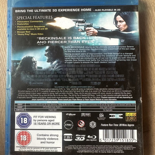 Underworld Awakening Blu-Ray used with English subtitles