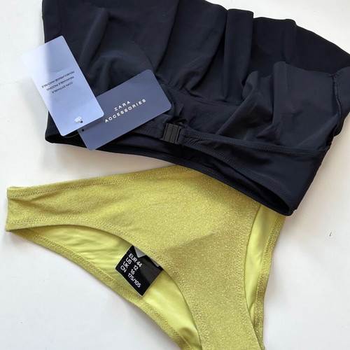 Zara black strapless top and lime HM bottoms new swimwear set