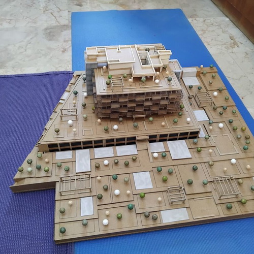 Architectural model 1:200 scale new, cardboard and white pulp