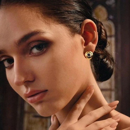 18K Gold Plated Stainless Steel Earrings with Blue Crystal Vintage Style