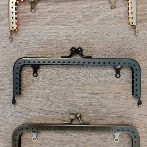 Metal bag frame clasp 15.5cm new, click clack, black nickel 2 pcs