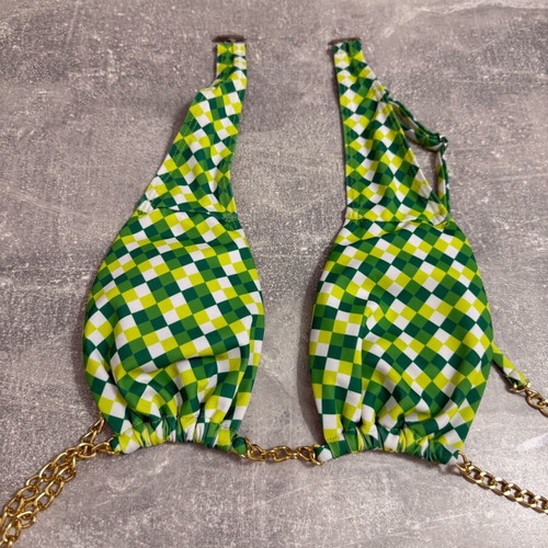 Decoro bikini top green checkered with chain, like new, size S