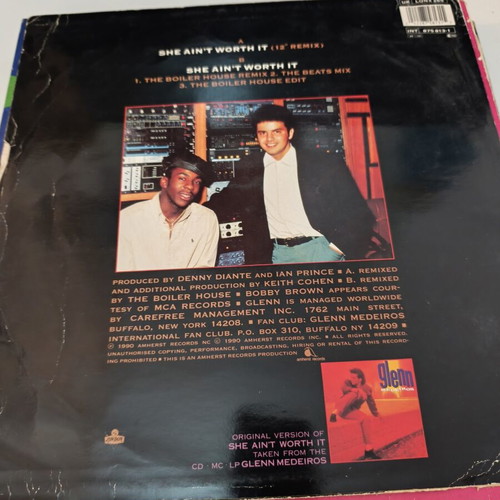 Glenn Medeiros feat Bobby Brown She Ain't Worth It vinyl maxi single used