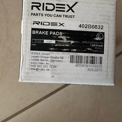 Ridex brake pads set new for Fiat, Alfa Romeo, Lancia