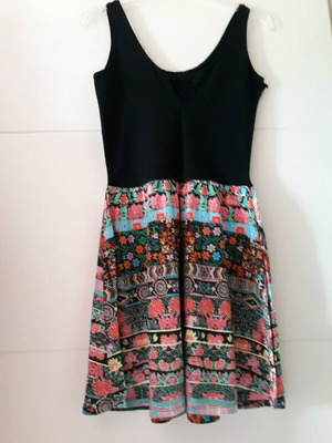 Bershka dress with black top and colorful floral skirt, size M