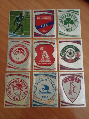 Αυτοκόλλητα Panini Super League 2011 καινούργια, 9 διαφορετικά ασημένια με πλάτη