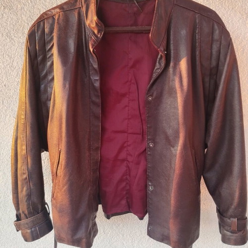 Vintage leather jacket from Constantinople with double belt, burgundy