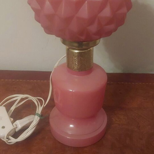 Vintage table lamp 1970 like new, double pink glass