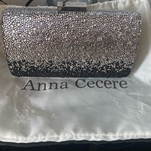 Anna Cecere clutch with crystals new, black and silver