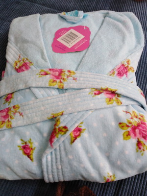 Nef Nef bathrobe blue with roses, new, medium