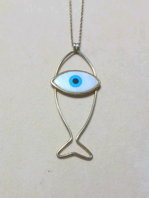 Silver gold-plated handmade necklace with mother of pearl and enamel