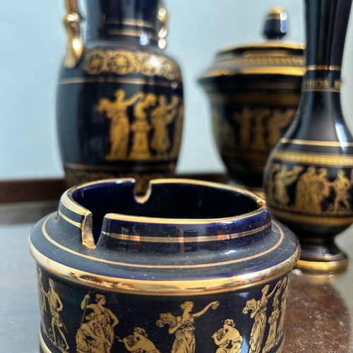 Decorative set of 5 ceramic items with 24k gold plating