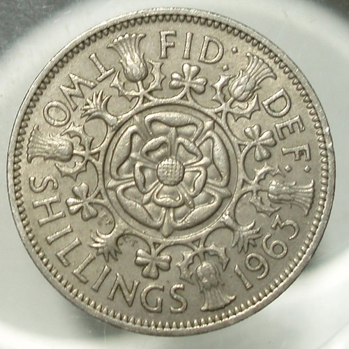 2 Shillings coin used, lot of 4, United Kingdom