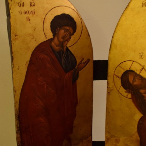 Triptych handmade icon with egg tempera and 23k gold leaf made to order
