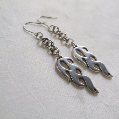 Flame Earrings silver plated, stainless steel, used
