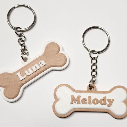 Dog Bone Keychain Personalized 3D Printed New