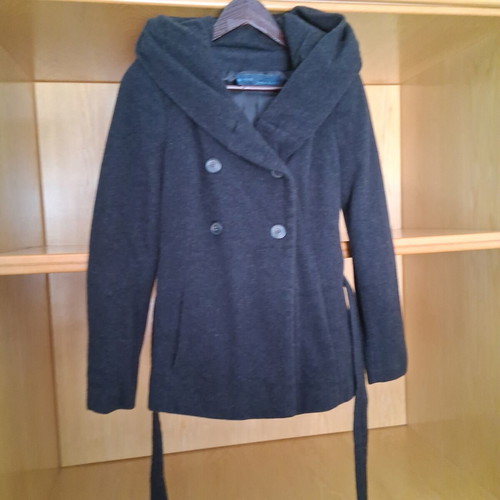 Zara Basic women's coat with hood and belt, like new, charcoal, M