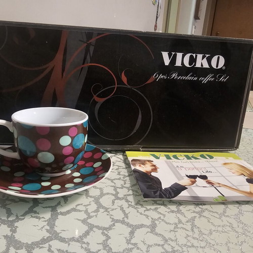 Vintage Vicko coffee cup set with saucers, new, 6 pieces