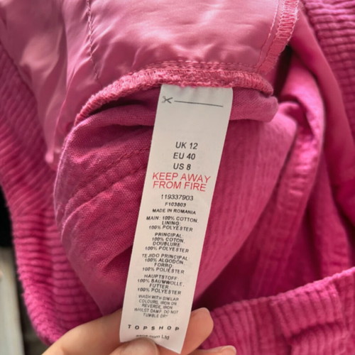 Topshop bright pink cord peg trouser size L, like new