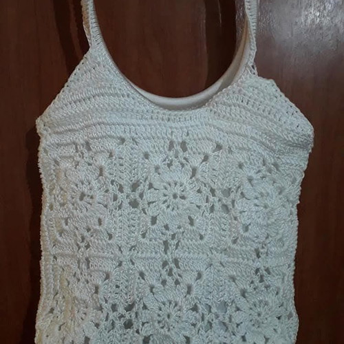Knitted hand bag used, white, lightweight