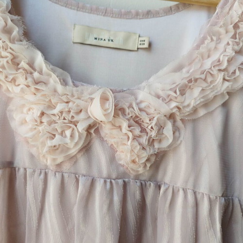 Mina UK Mini Dress blush pink silk-look ruffles size M like new