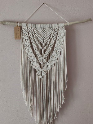 Macrame wall hanging new, handmade from cotton cord and wood