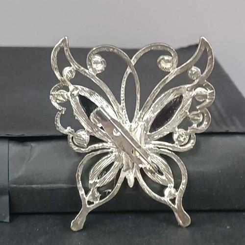 Butterfly brooch large used with 12 zircons and black stones