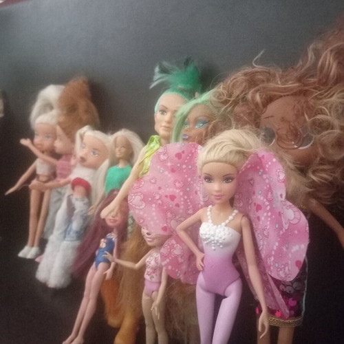 Pack of 10 small dolls with two Enchantimals and Barbie Fairytale