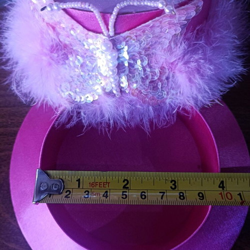 Vintage 00s pink satin jewelry box with feathers and butterfly