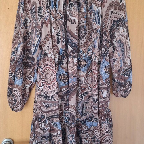 Printed dress like new, loose fit, size L, beige and brown