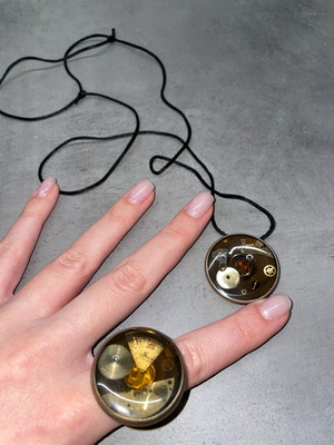 Vintage ring and necklace set with watch gears like new