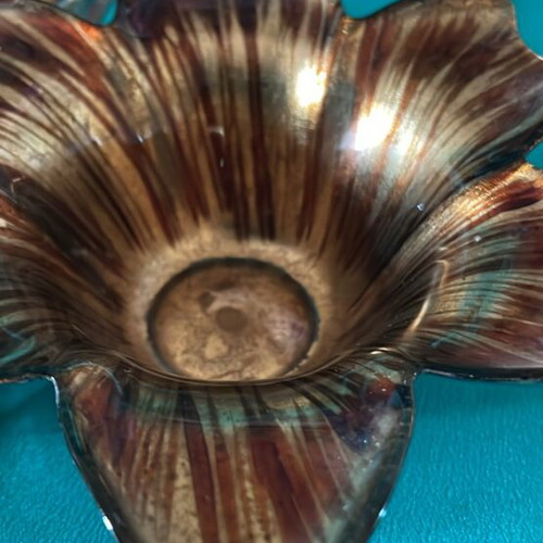 Glass decorative set new, brown and gold, ashtray and bowl
