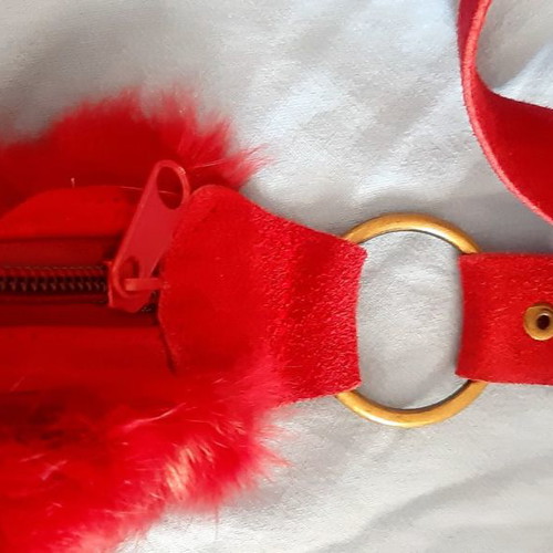Women's shoulder bag new, red, suede leather castor