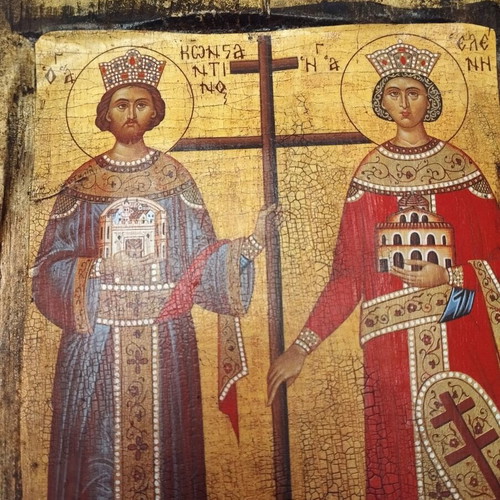 Handmade aged icon of Saint Constantine and Saint Helen new