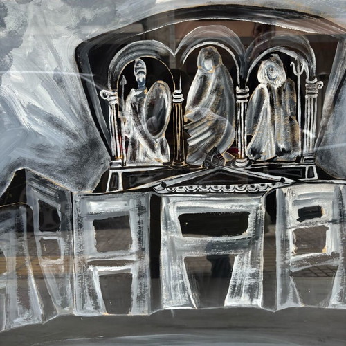 Tempera artwork Ersi Drini used, Troades stage model 1995