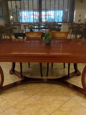 Dining set with 6 chairs used, oak wood and cane seats