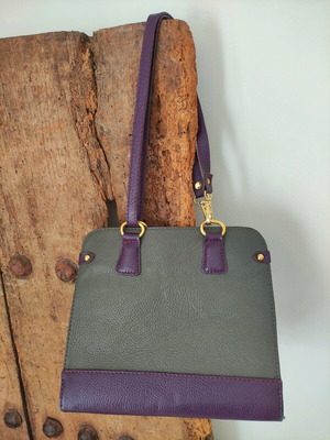 Vintage genuine leather shoulder bag like new, grey and purple
