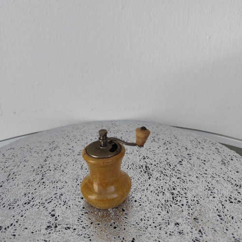 Vintage Italian spice mill used, light beech wood