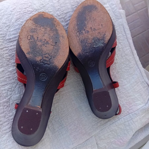 Oh la la leather platform sandals size 38 like new, brown