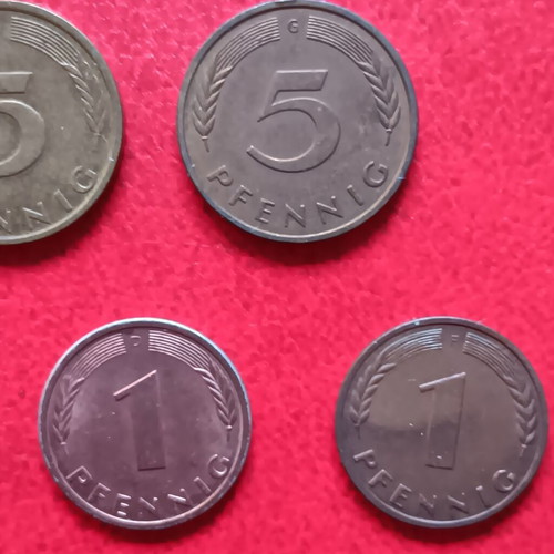 Lot of 10 coins of 1 mark and 10, 5 and 1 pfennig of Germany