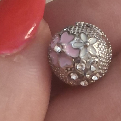 Charm for bracelets with pink and white flowers, like new
