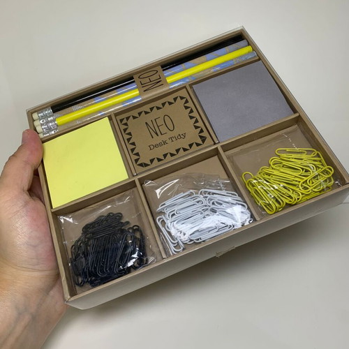 Desk set for notes new with pencils, notepads and paper clips
