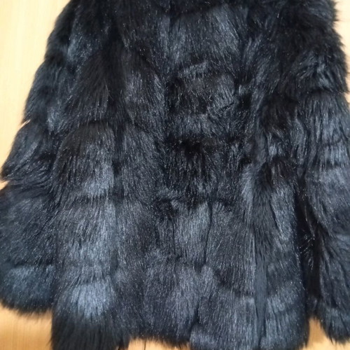 Short synthetic black fur coat like new, size S-M