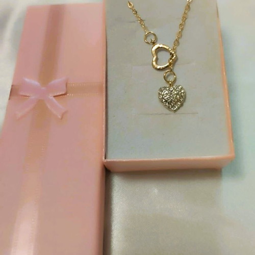 Necklace "lovely hearts" with hanging asymmetric hearts gold new